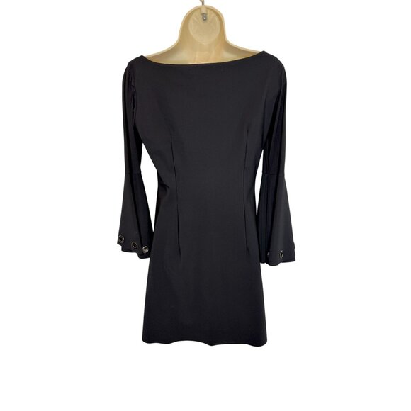 Chiara Boni La Petite Robe Black Bell-Sleeve Dress w/ Grommet Embellishments - M - Picture 4 of 9